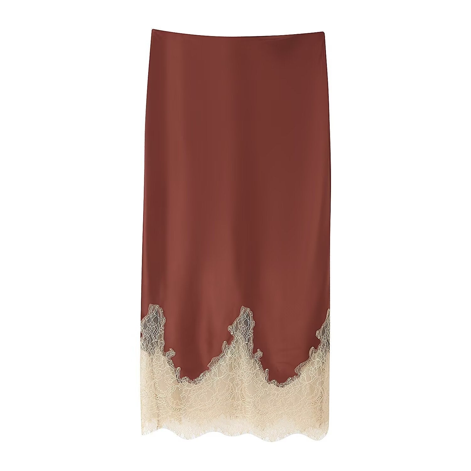 Neve | Lace Trim Midi Skirt Burgundy Cream