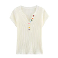 Vera | Ribbed Knit Top Black Colorful Buttons