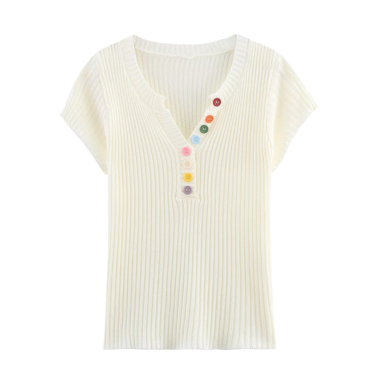 Vera | Ribbed Knit Top Black Colorful Buttons