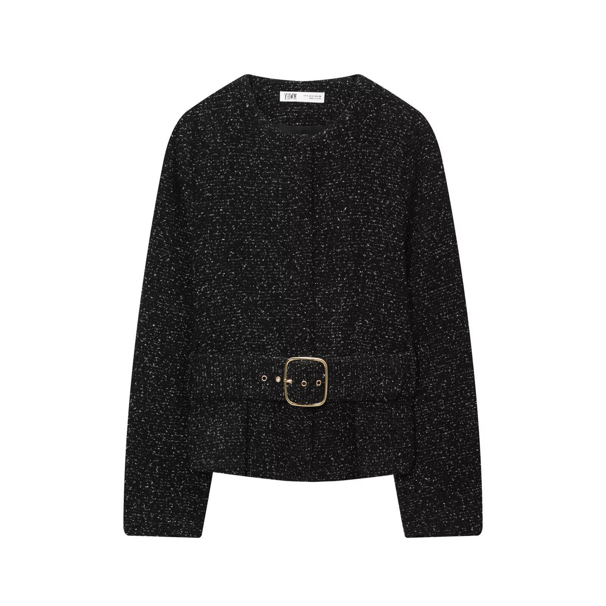 Iris | Matching Two Piece Set Belted Tweed Black Crew Neck