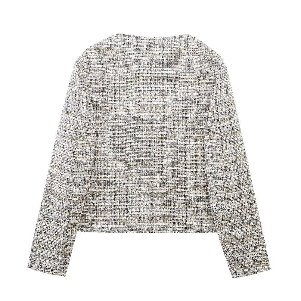 Vera | Tweed Cropped Blazer Skirt Set Cream Button Front