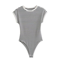 Vera | Striped Knit Bodysuit Cream Black Short Sleeve