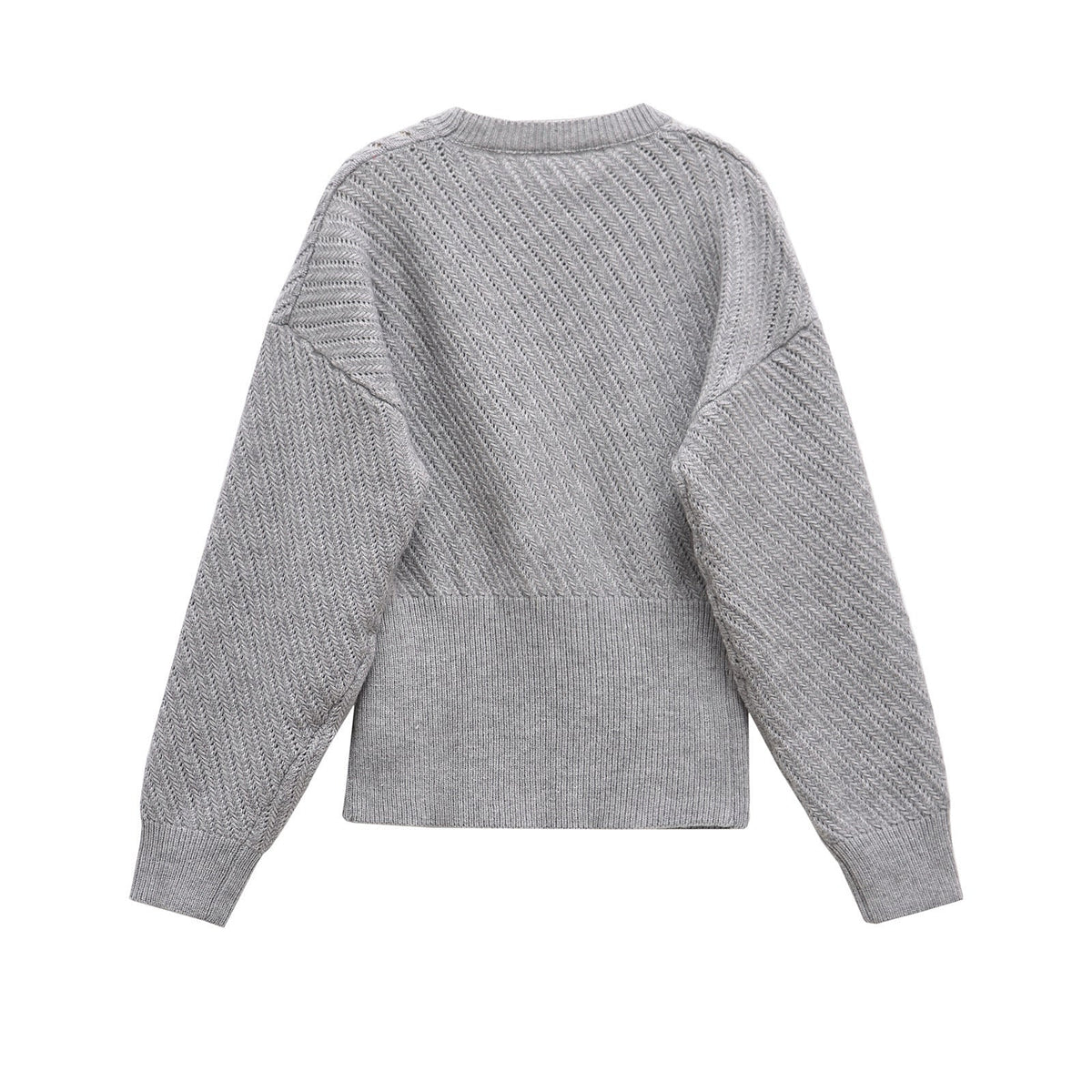 Neve | Oversized Textured Knit Sweater Gray Crew Neck