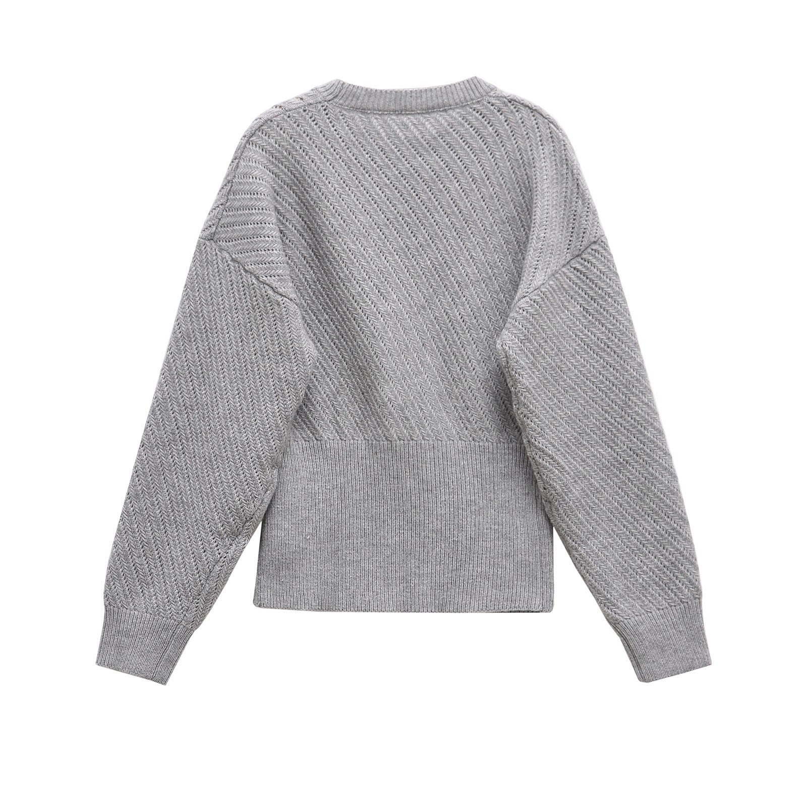 Neve | Oversized Textured Knit Sweater Gray Crew Neck