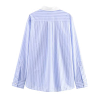 Vera | Striped Long Sleeve Blouse Light Blue White Collar