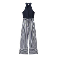 Isla | Striped Wide Leg Jumpsuit Navy White Halter Neck