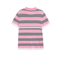 Mira | Striped Knit Polo Pink Navy White Short Sleeve Button