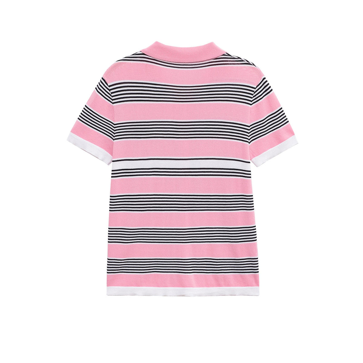 Mira | Striped Knit Polo Pink Navy White Short Sleeve Button