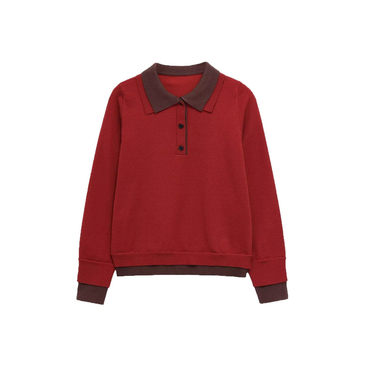 Vera | Polo Sweatshirt Red Brown Collar Long Sleeve