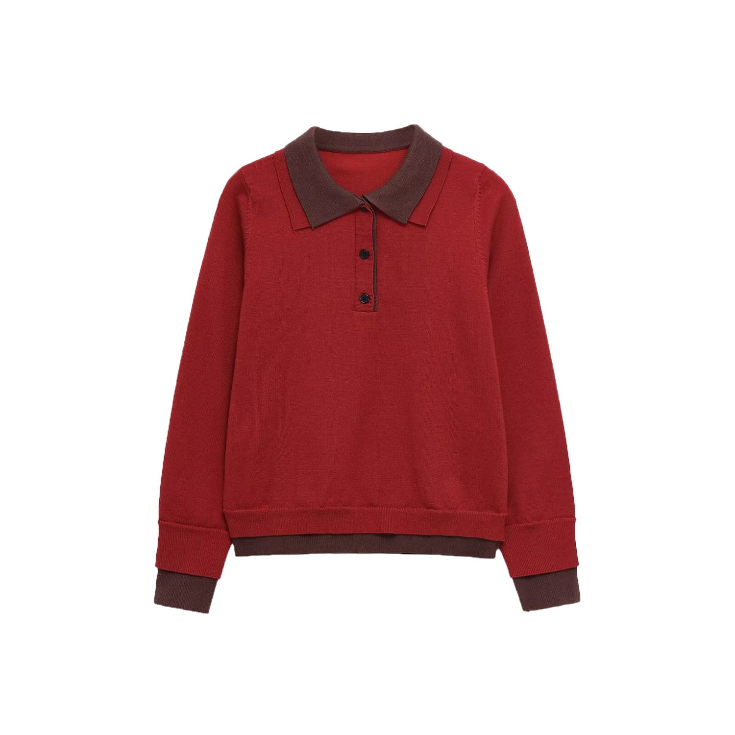 Vera | Polo Sweatshirt Red Brown Collar Long Sleeve