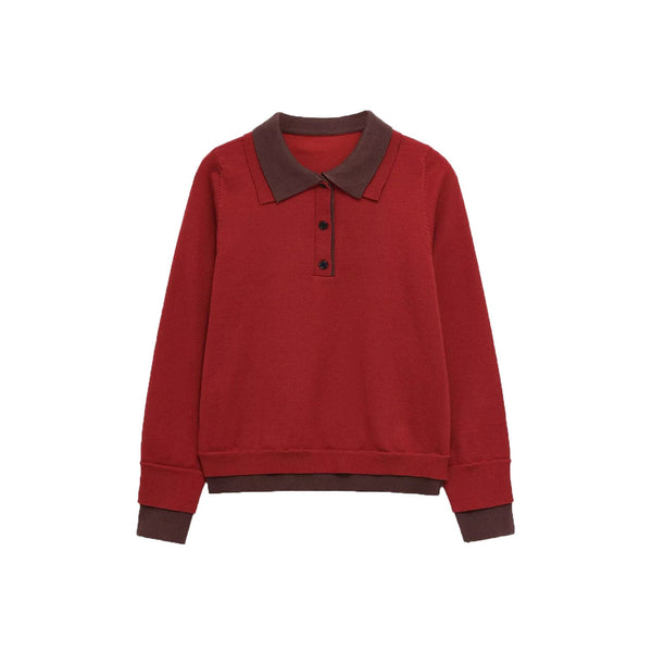 Vera | Polo Sweatshirt Red Brown Collar Long Sleeve