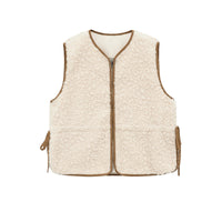 Vera | Sherpa Fleece Vest Cream Brown Trim Zip Up