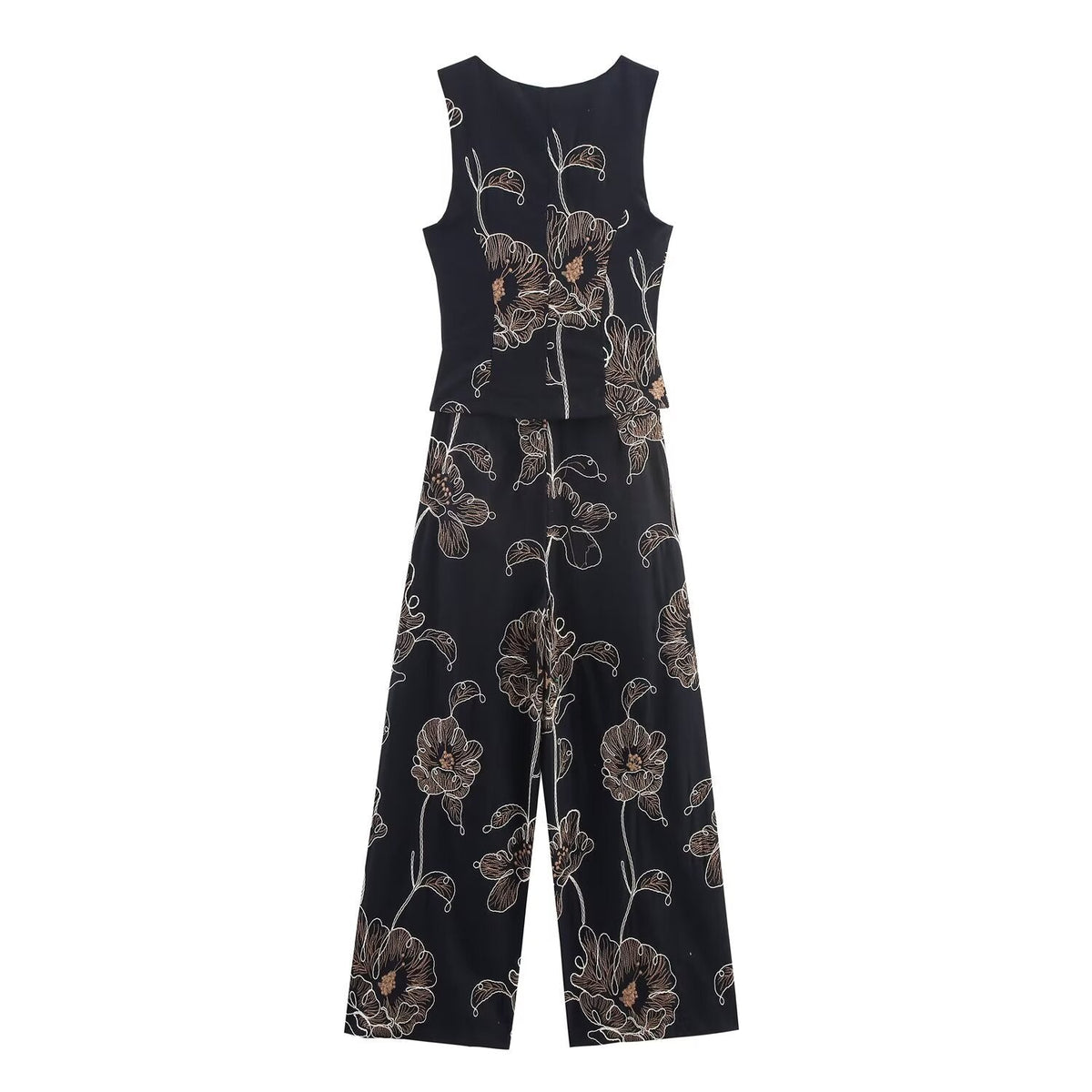Iris | Floral Jumpsuit Black Wide Leg Sleeveless