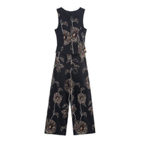 Iris | Floral Jumpsuit Black Wide Leg Sleeveless