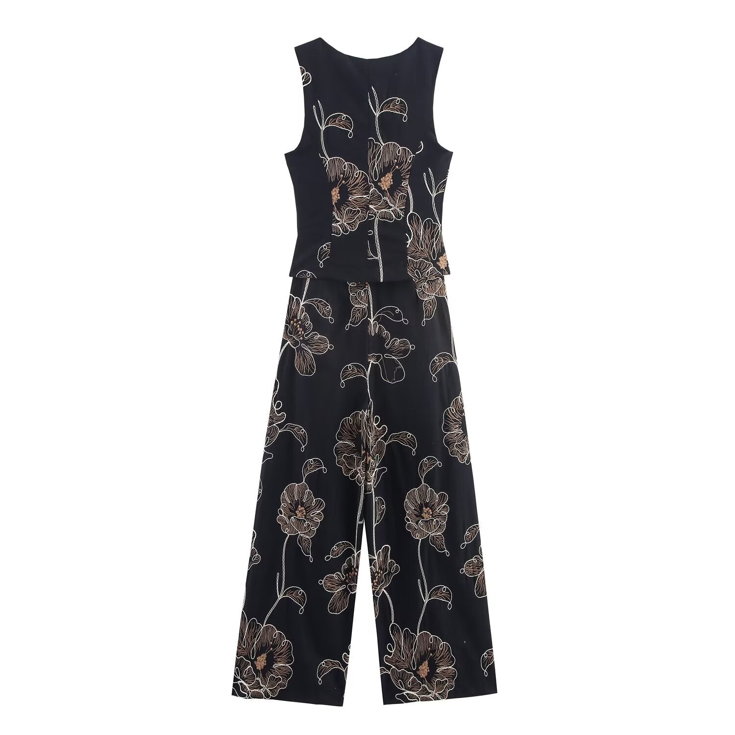Iris | Floral Jumpsuit Black Wide Leg Sleeveless