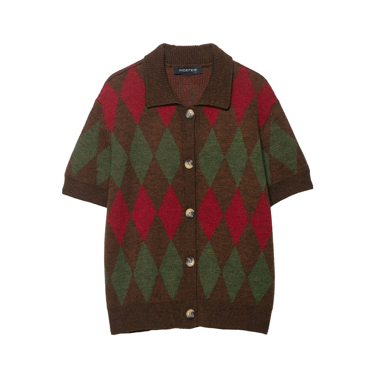 Vera | Argyle Cardigan Brown Red Green Short Sleeve