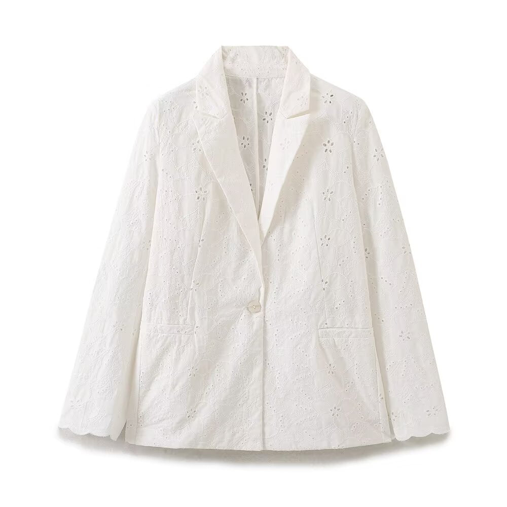 Wren | Eyelet Lace Blazer Cream Long Sleeve Tailored
