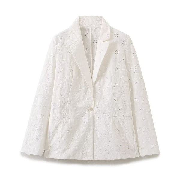 Wren | Eyelet Lace Blazer Cream Long Sleeve Tailored