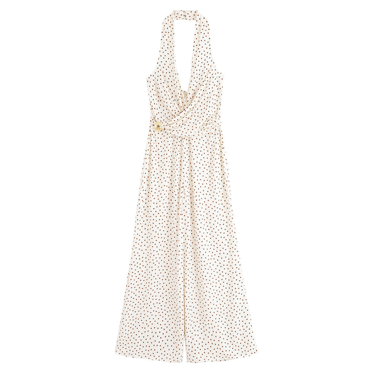 Vera | Polka Dot Halter Jumpsuit Cream Belted
