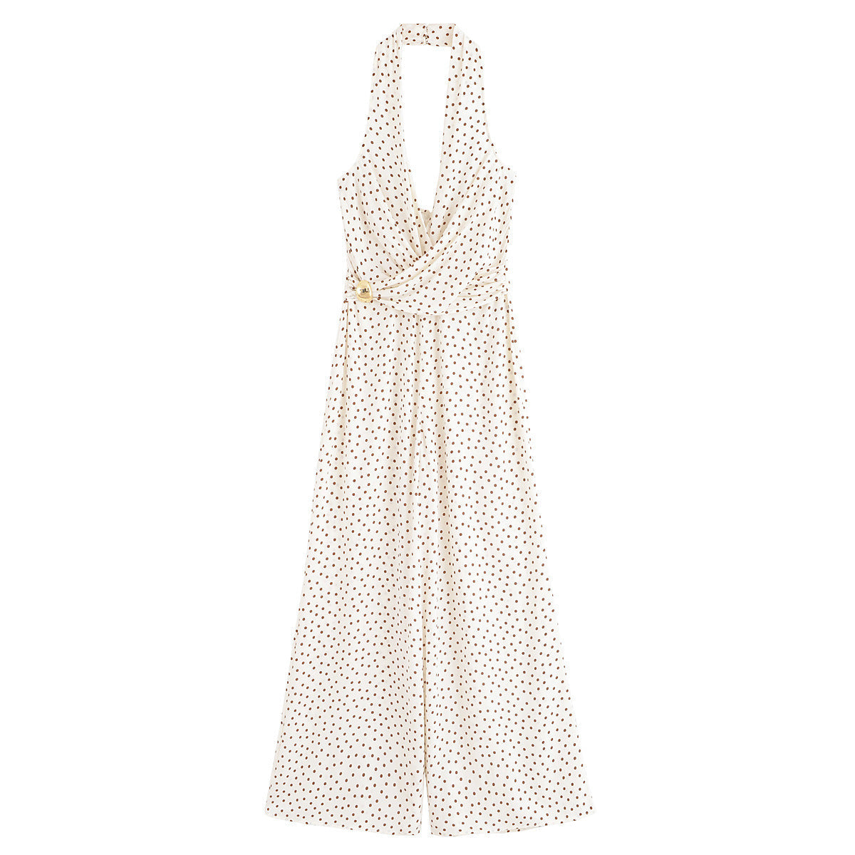Vera | Polka Dot Halter Jumpsuit Cream Belted
