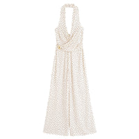 Vera | Polka Dot Halter Jumpsuit Cream Belted