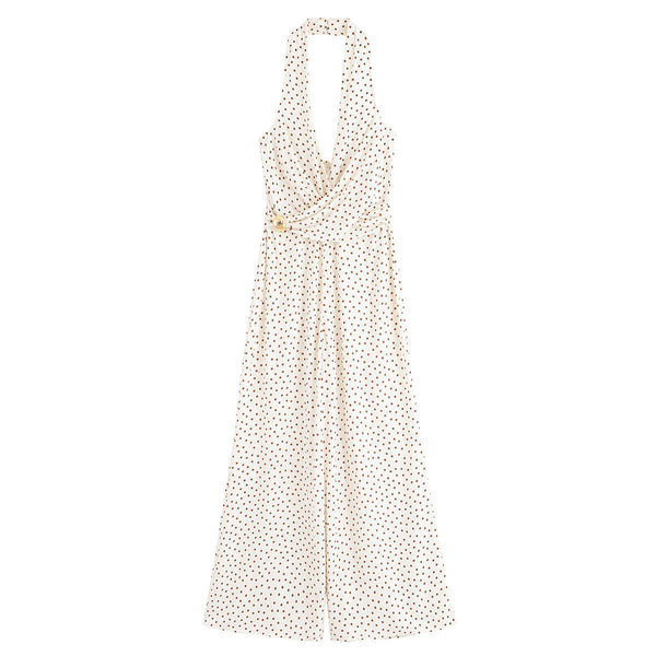 Vera | Polka Dot Halter Jumpsuit Cream Belted