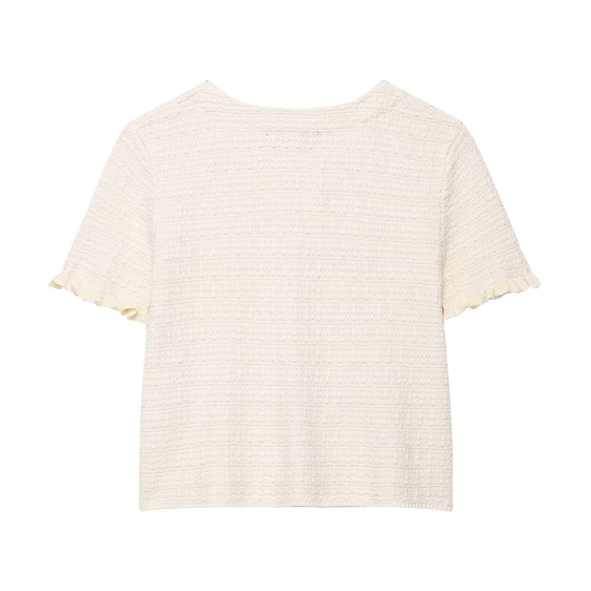 Thea | Short Sleeve Button Up Cardigan Cream Knit Pockets