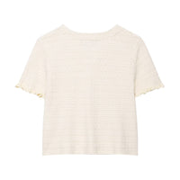 Thea | Short Sleeve Button Up Cardigan Cream Knit Pockets