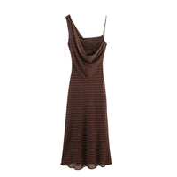 Luisa | Polka Dot Midi Dress Brown Cowl Neck