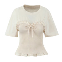 Vera | Coquette Smocked Tie Front Top Black Short Sleeve