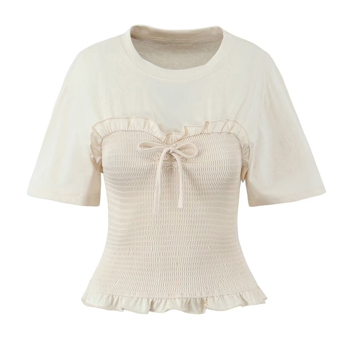 Vera | Coquette Smocked Tie Front Top Black Short Sleeve