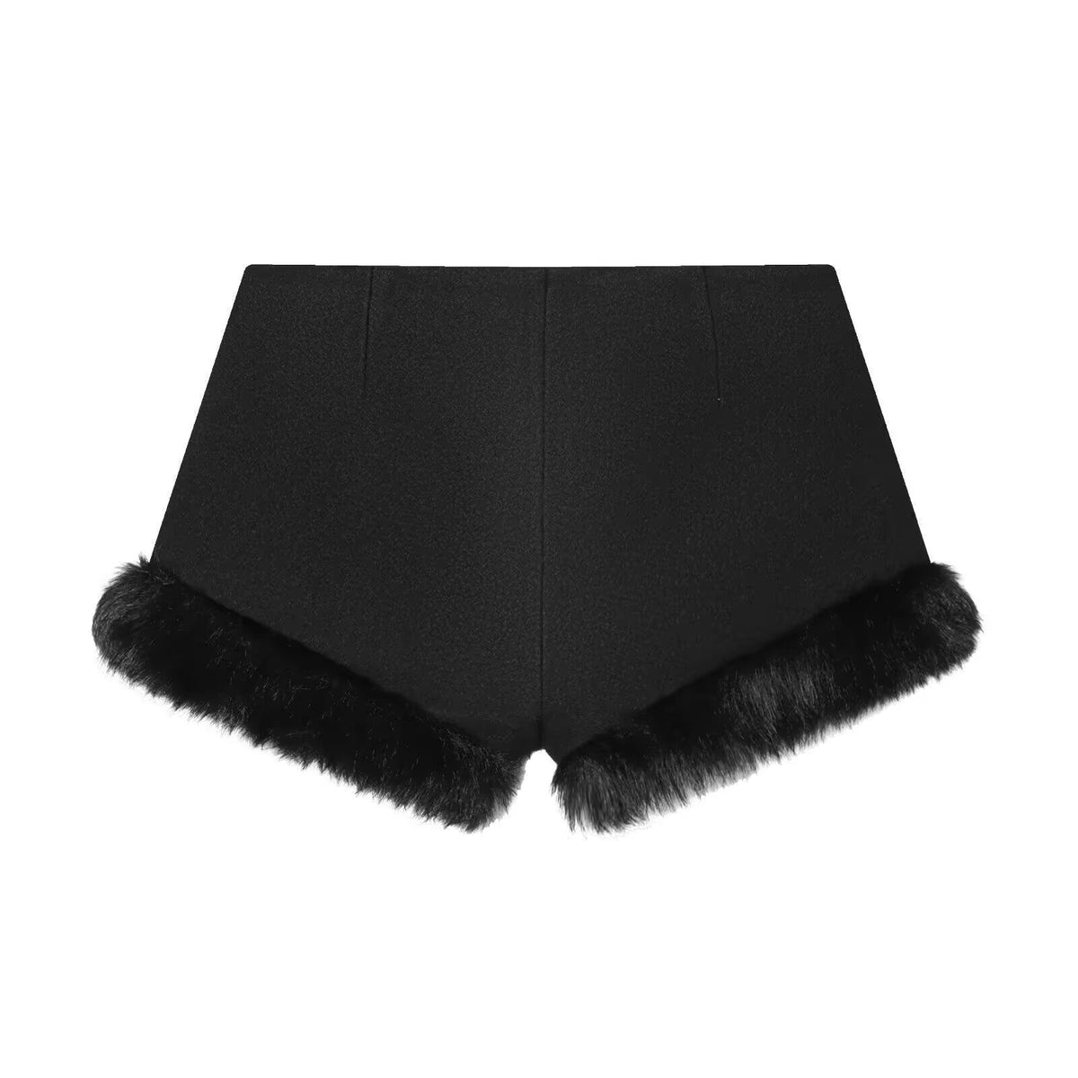 Etta | Faux Fur Trim Hot Pants Black High Waisted