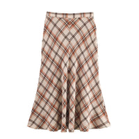 Iris | Plaid Midi Skirt Cream Brown High Waisted