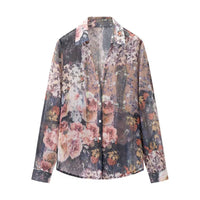 Demi | Floral Button Down Shirt Cream Long Sleeve