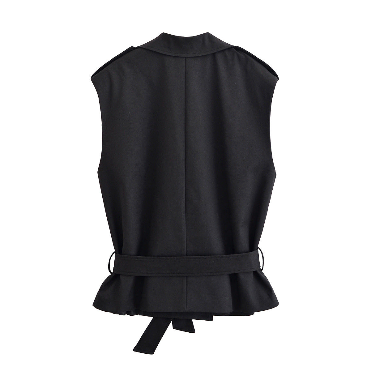 Elodie | Belted Sleeveless Blazer Black Tailored