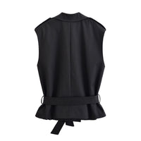 Elodie | Belted Sleeveless Blazer Black Tailored