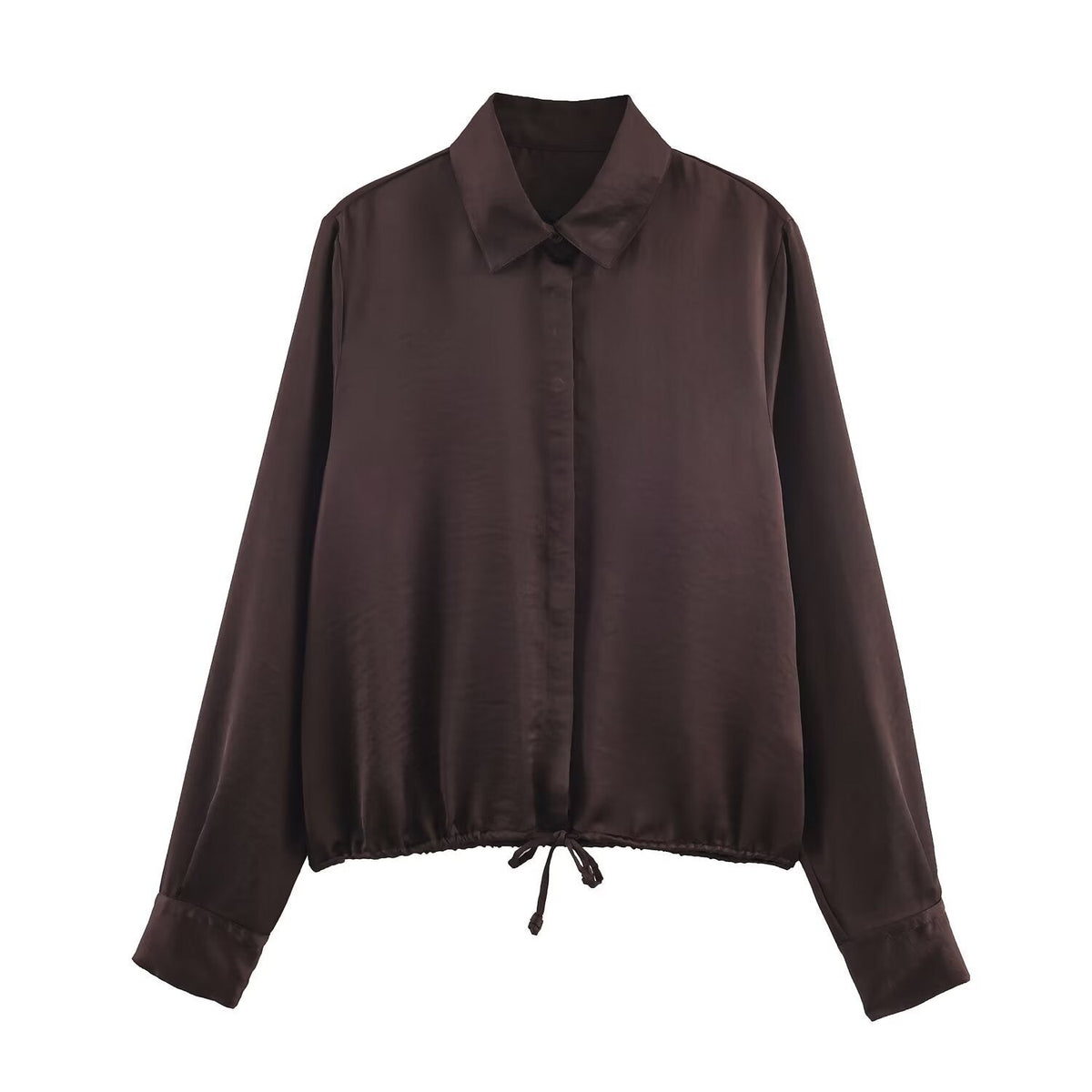 Iris | Oversized Shirt Jacket Brown Drawstring Collar