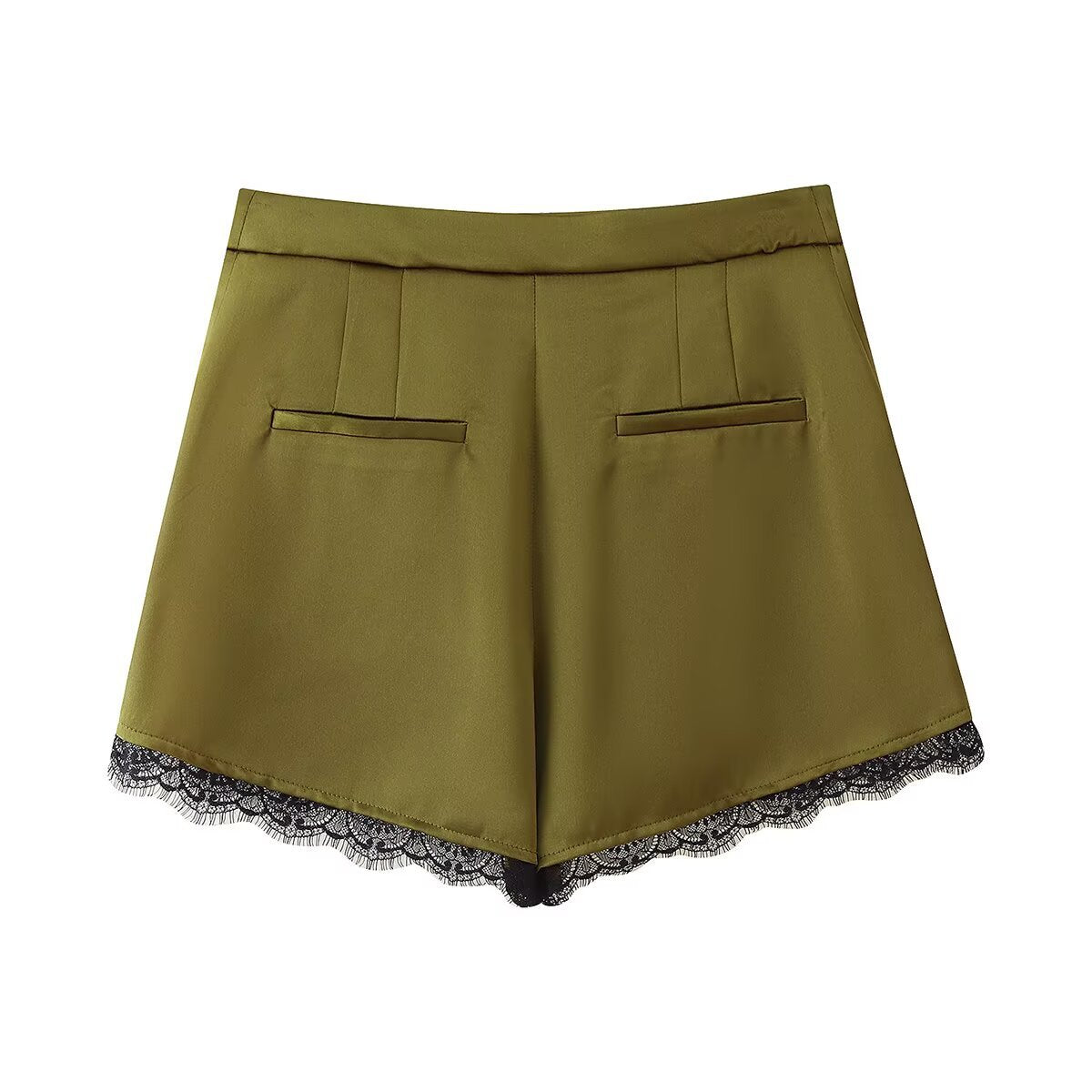 Lux | Pleated Shorts Olive Green Lace Trim