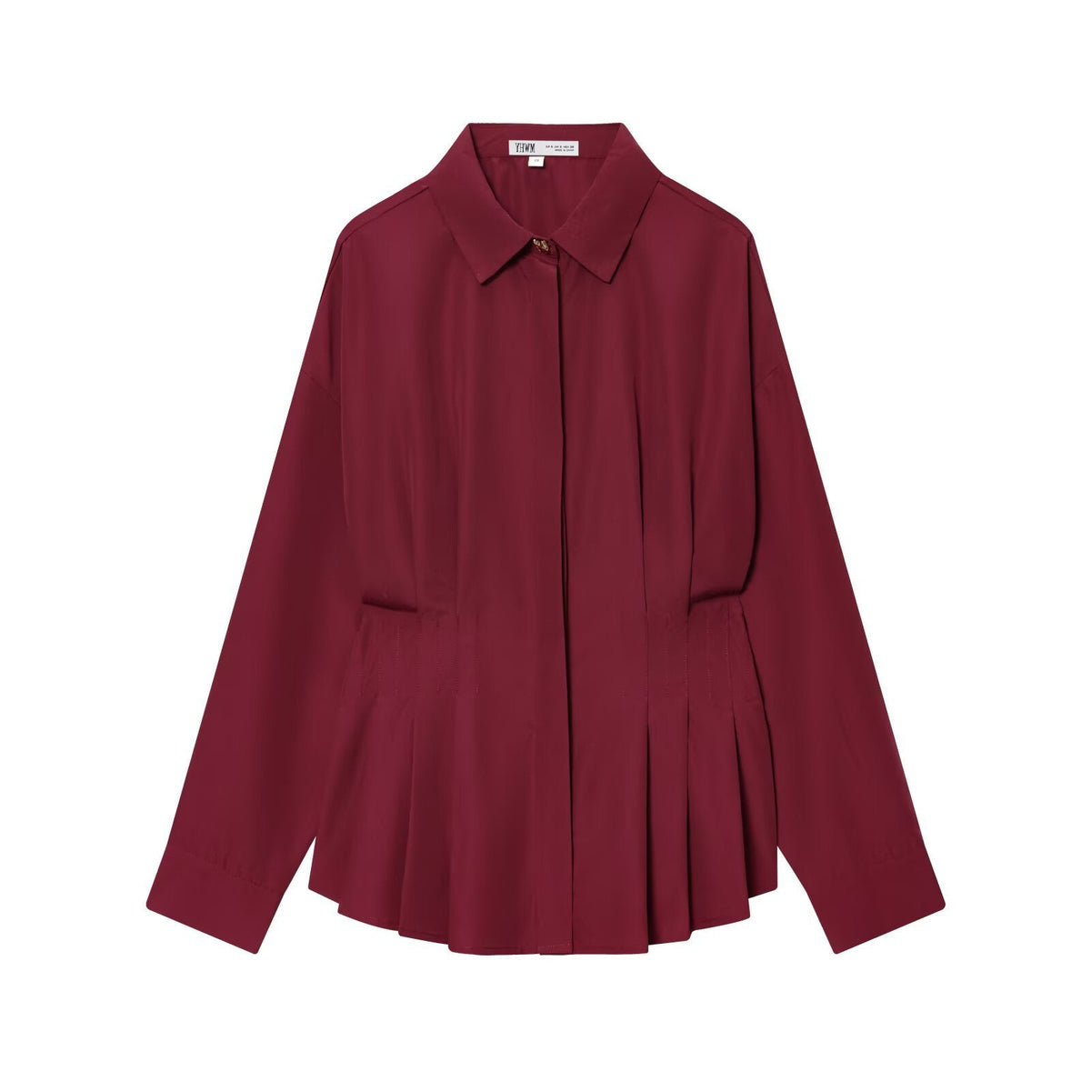 Thea | White Button Down Shirt Pleated Waist Long Sleeve