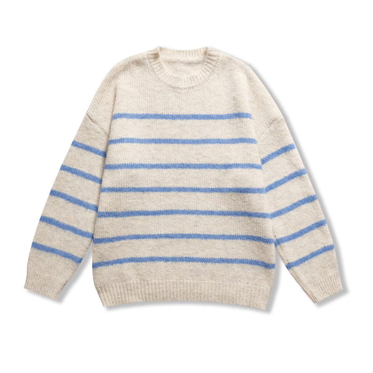 Isla | Striped Knit Sweater Cream Blue Crew Neck
