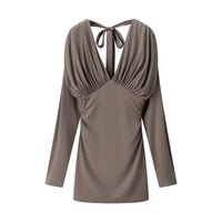 Isla | Ruched Tie Back Long Sleeve Dress Taupe