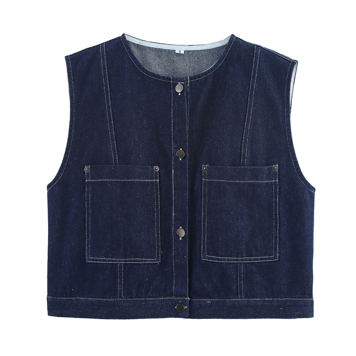 Liv | Utility Denim Vest Dark Wash Cropped Button Front