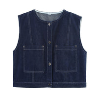 Liv | Utility Denim Vest Dark Wash Cropped Button Front