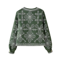 Neve | Embroidered Cropped Jacket Green Floral Detail