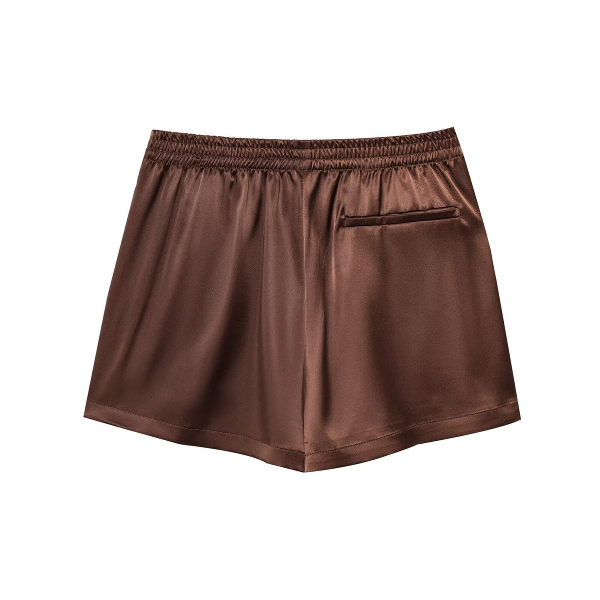 Romy | Satin Shorts Brown Lace Trim Side Stripe