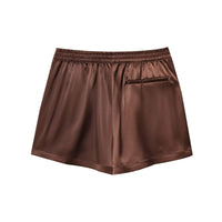 Romy | Satin Shorts Brown Lace Trim Side Stripe