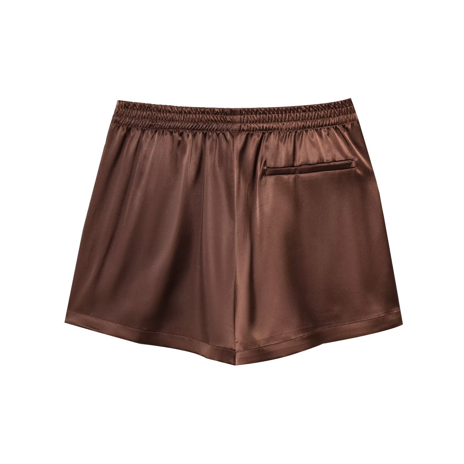 Romy | Satin Shorts Brown Lace Trim Side Stripe