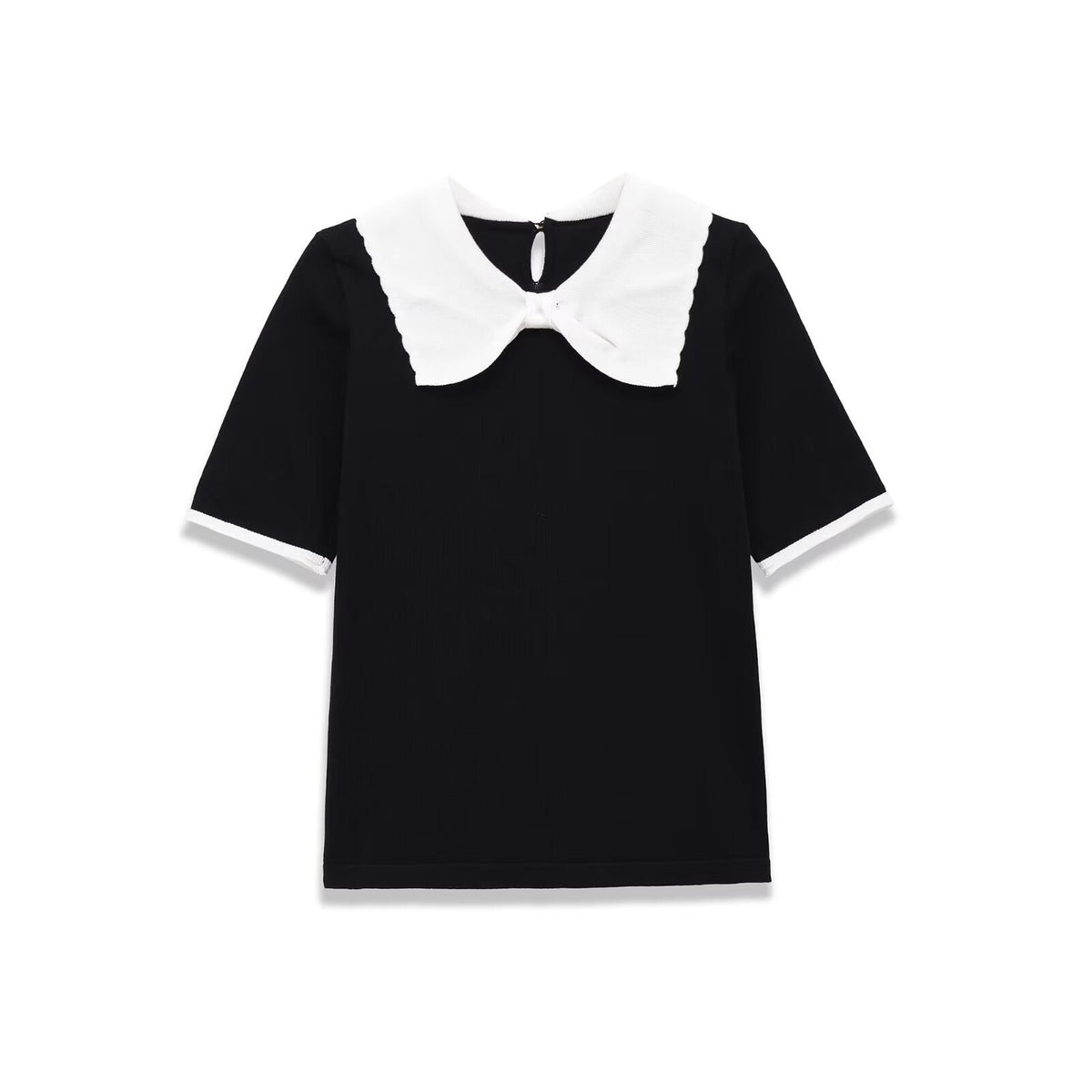 Ivy | Preppy Collar T Shirt Black White Short Sleeve