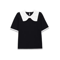 Ivy | Preppy Collar T Shirt Black White Short Sleeve