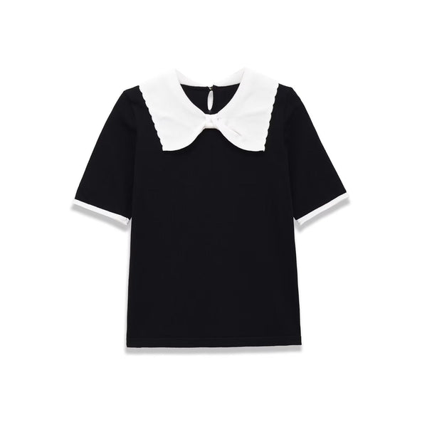 Ivy | Preppy Collar T Shirt Black White Short Sleeve